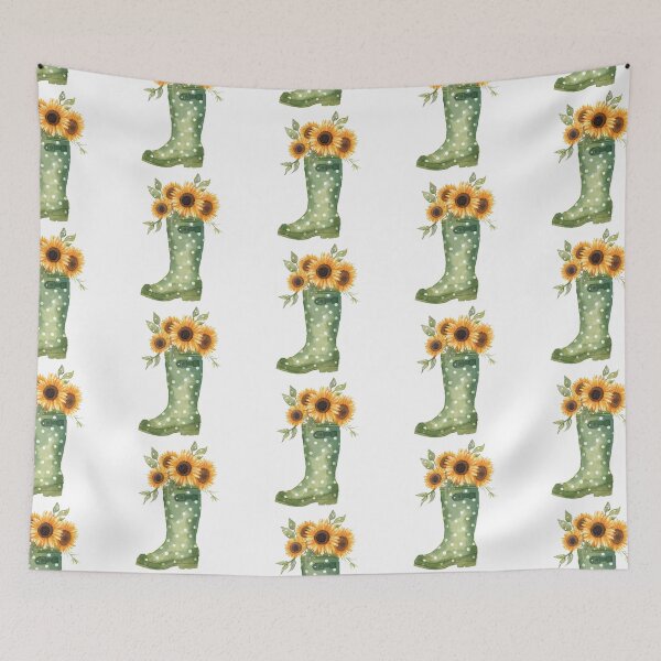 Item preview, Green rain boots and sunflowers designed and sold by uunaa.
