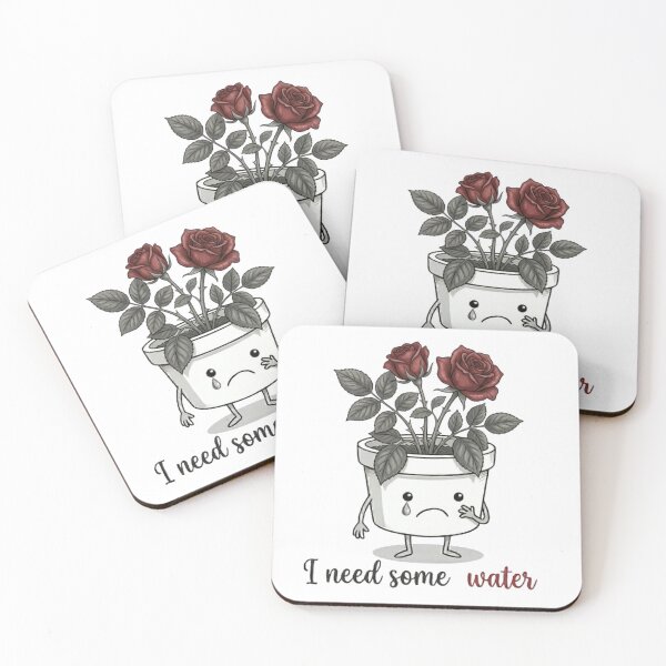 Item preview, "I Need Some Water" - Thirsty Sad Red Rose Pot designed and sold by PoomDesign.