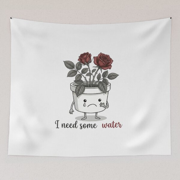 Item preview, "I Need Some Water" - Thirsty Sad Red Rose Pot designed and sold by PoomDesign.
