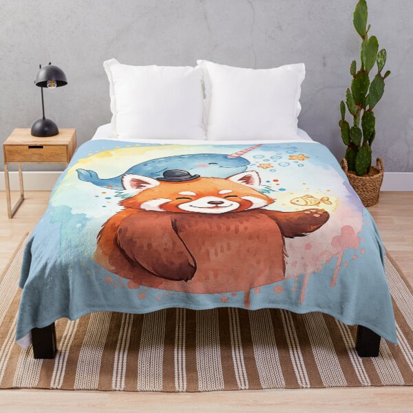 Item preview, Cute Red Panda & Narwhal Watercolor Fantasy Illustration designed and sold by StickyDelights.