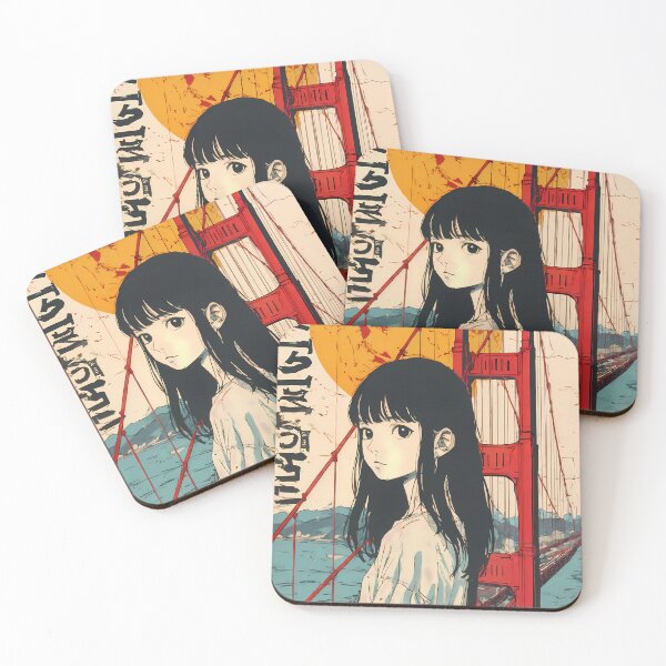 Item preview, Golden Gate Bridge Dream – Japanese Retro Poster with Anime Girl designed and sold by JacksoonLester.