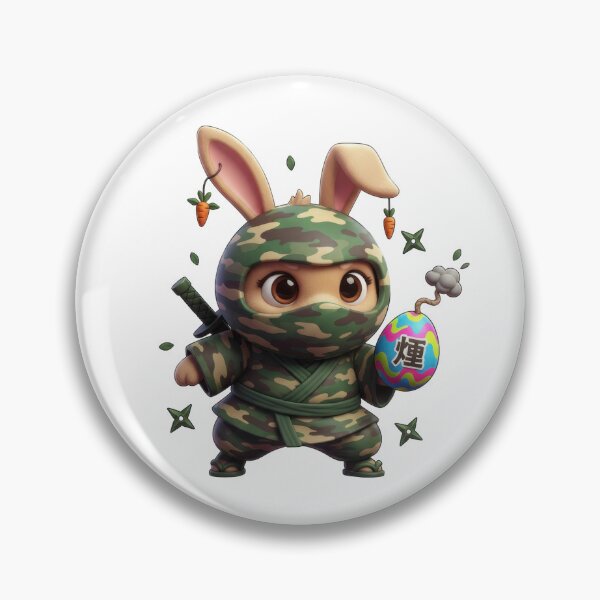 Item preview, Playful bunny ninja in green camouflage holding decorated easter egg bomb designed and sold by Jdee23.