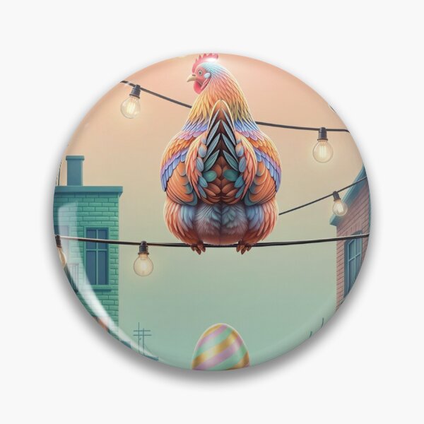 Item preview, Hen on a Wire Laying an Egg in the City designed and sold by M-Y-A-R-T-.
