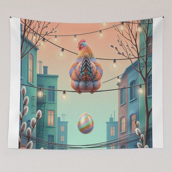 Item preview, Hen on a Wire Laying an Egg in the City designed and sold by M-Y-A-R-T-.