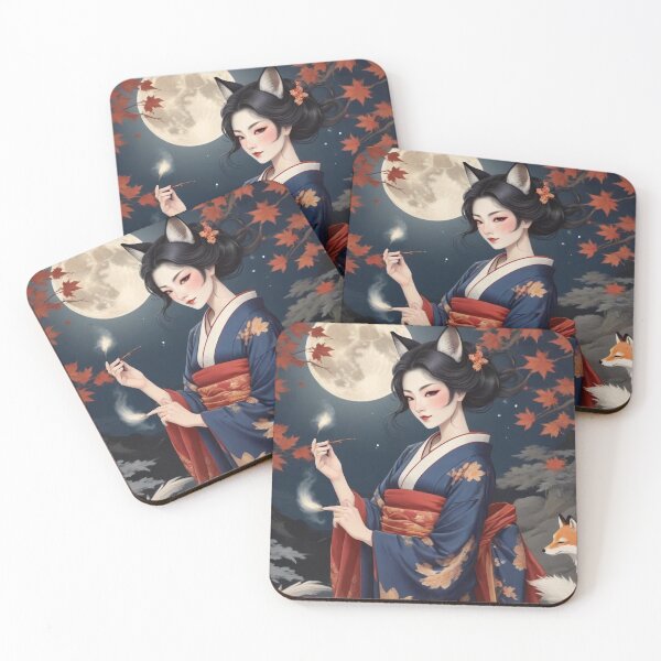 Item preview, Kitsune Spirit - Japanese Fox Woman Ukiyo-e Art designed and sold by Vandy Fullam.