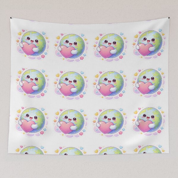 Item preview, Cute Kawaii Earth Hugging Heart | Love Planet Aesthetic Sticker designed and sold by Dasts Cart.