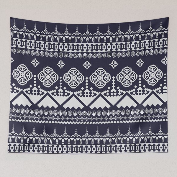 Item preview, Blue Cross stitch ethnic pattern abstract background designed and sold by NarongStocker37.