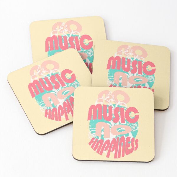Item preview, No music no happiness - typography - boho style - pastel colors pink and green designed and sold by Pics'Elle Creations.