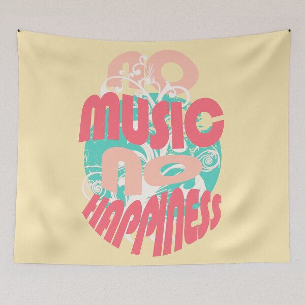 Item preview, No music no happiness - typography - boho style - pastel colors pink and green designed and sold by Pics'Elle Creations.
