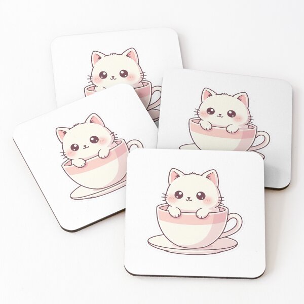Item preview, Cute Kawaii Cat in Teacup – Soft Pastel Aesthetic Sticker designed and sold by DesignNovaCo.