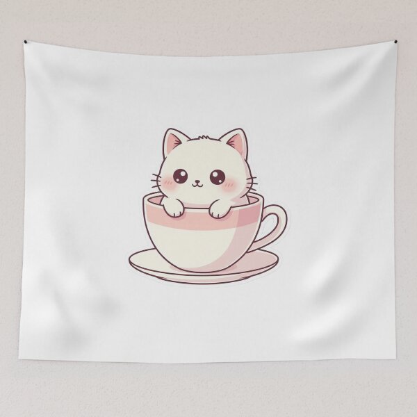 Item preview, Cute Kawaii Cat in Teacup – Soft Pastel Aesthetic Sticker designed and sold by DesignNovaCo.