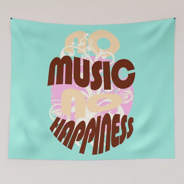 Item preview, No music no happiness - typography - boho style - pastel colors pink and brown designed and sold by Pics'Elle Creations.
