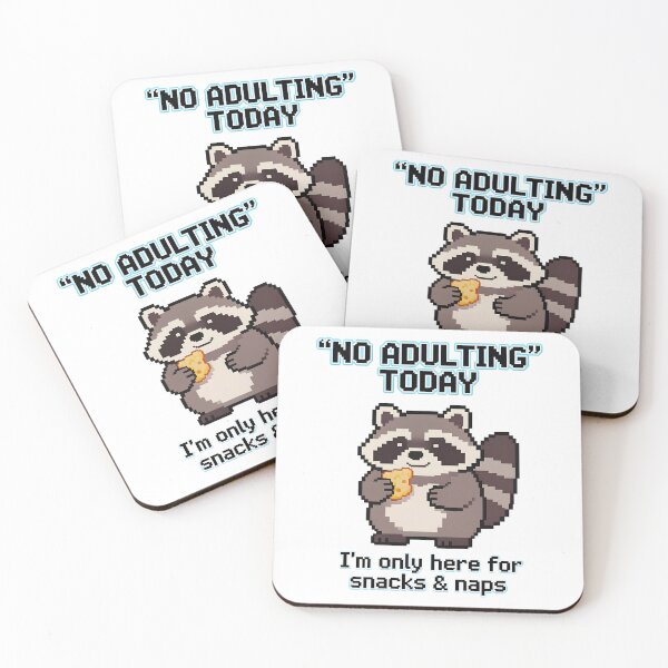Item preview, A cute pixelated raccoon with a humorous quote about adulting on transparent background designed and sold by Creative88Art.