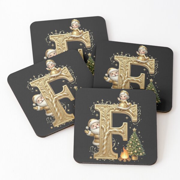 Item preview, Letter F Christmas Gold: Festive Initial with Santa Claus designed and sold by ChaosModeArt.