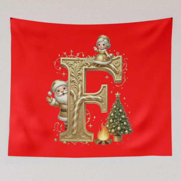 Item preview, Letter F Christmas Gold: Festive Initial with Santa Claus designed and sold by ChaosModeArt.