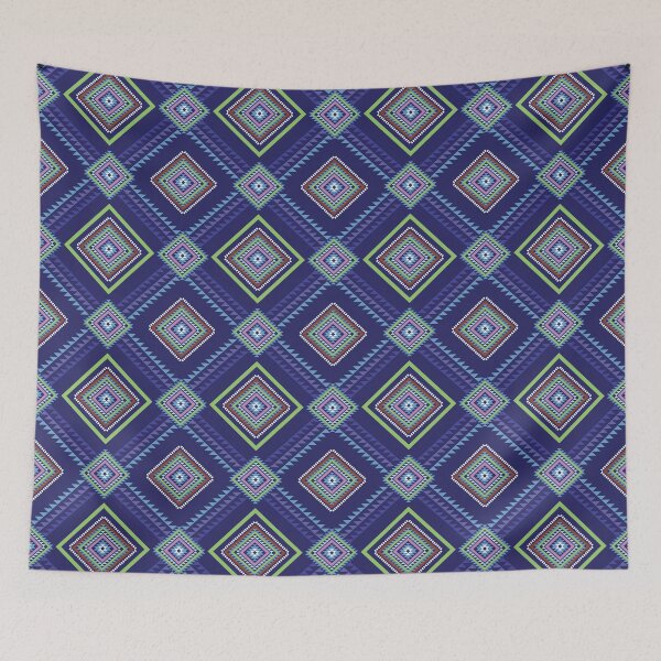 Item preview, Colorful Tribal Diamond Seamless Pattern in Blue Tones designed and sold by PowerAntShop.