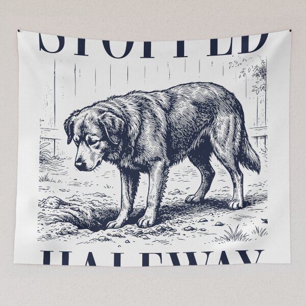 Item preview, Stopped Halfway Dog, Procrastination Mood, Low Energy Humor, Relatable Lazy Dog, Vintage Engraving Animal Design designed and sold by TeeVerse27.