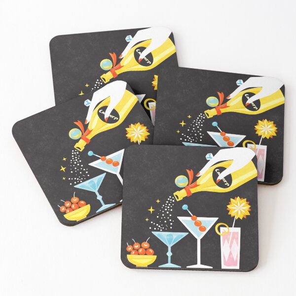 Item preview, Retro Cocktail Party Illustration with Champagne Pouring and Martini Glasses designed and sold by ArtoryNest.