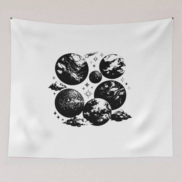 Item preview, Planets with different artistic styles (watercolor, marble, pointillism) (black and white ver) designed and sold by Moonshroomarts.