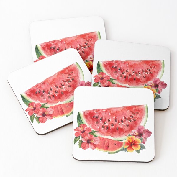 Item preview, Watercolor Watermelon and Hibiscus Flower Composition designed and sold by VibranPalette.