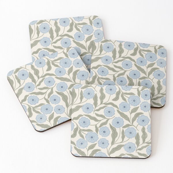 Item preview, Delicate block print pastel blue and sage floral | Soft cottagecore design designed and sold by Illustrated by Nat.