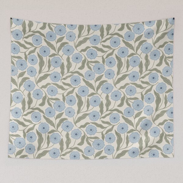 Item preview, Delicate block print pastel blue and sage floral | Soft cottagecore design designed and sold by Illustrated by Nat.
