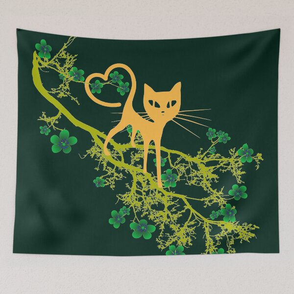 Item preview, Love Cat with Heart Tail on Floral Branch designed and sold by busurman.