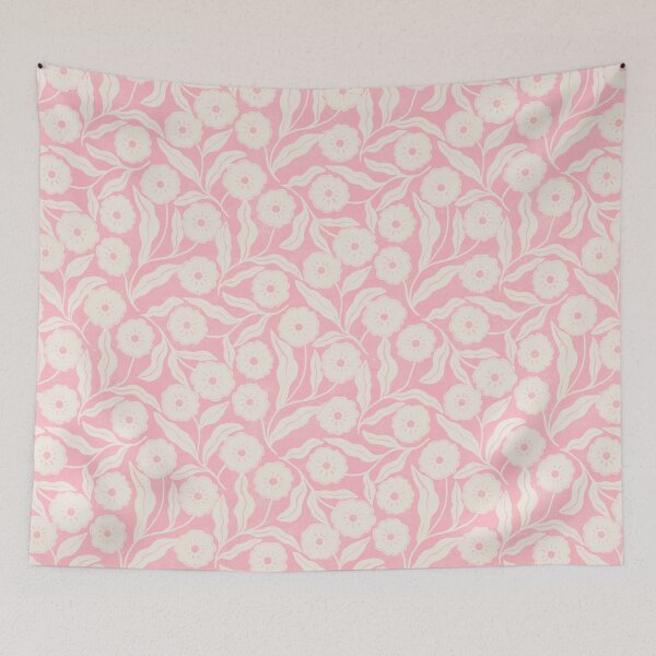 Item preview, Delicate block print pastel pink and cream floral | Soft cottagecore design designed and sold by Illustrated by Nat.