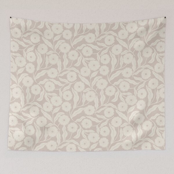 Item preview, Delicate block print muted beige and cream floral | Soft cottagecore design designed and sold by Illustrated by Nat.
