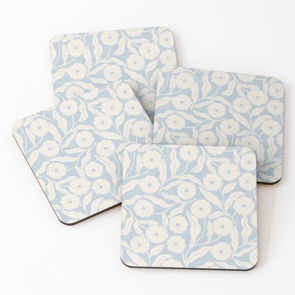 Item preview, Delicate block print pastel blue and cream floral | Soft cottagecore design designed and sold by Illustrated by Nat.