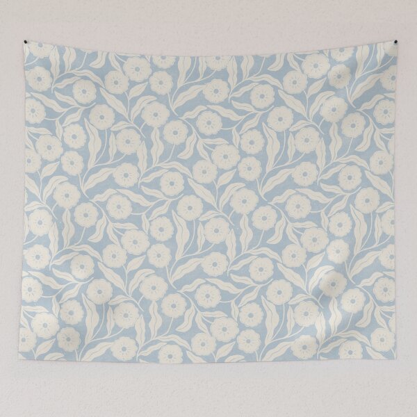 Item preview, Delicate block print pastel blue and cream floral | Soft cottagecore design designed and sold by Illustrated by Nat.