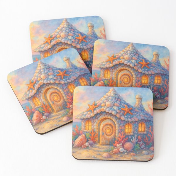 Item preview, Whimsical Seashell Cottage Sunset designed and sold by NancyzKreations.