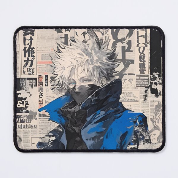 Item preview, Hechicero de anime de pelo blanco – Póster con estética manga y ropa urbana azul designed and sold by Dyan4.