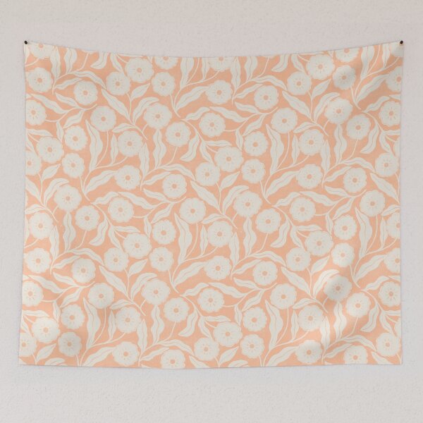 Item preview, Delicate block print pastel peach and cream floral | Soft cottagecore design designed and sold by Illustrated by Nat.