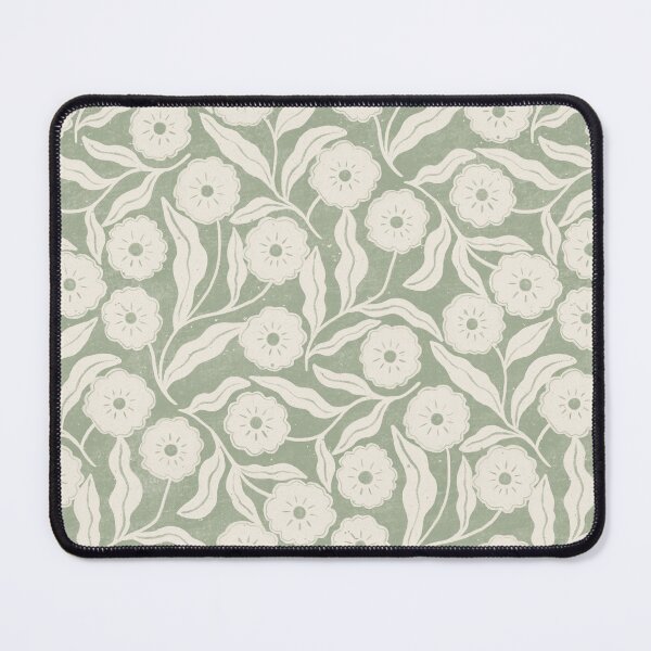 Item preview, Delicate block print pastel sage green and cream floral | Soft cottagecore design designed and sold by Illustrated by Nat.