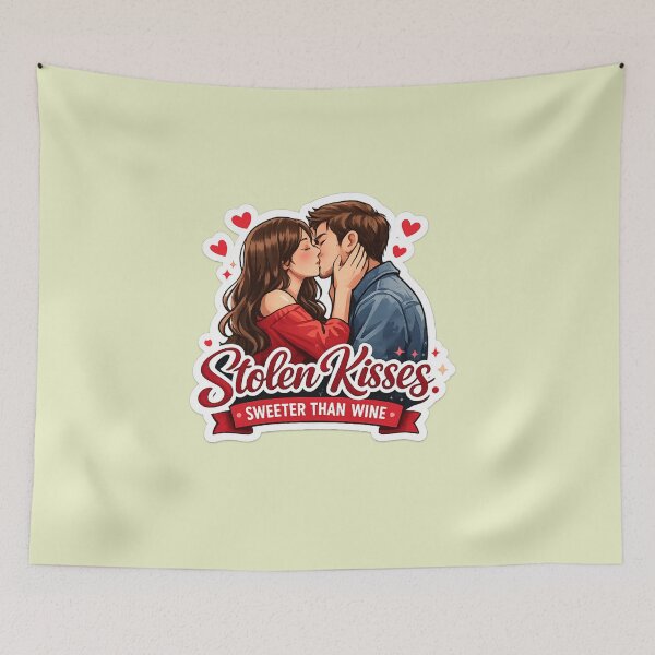 Item preview, Cute Romantic Couple Kissing Sticker – Stolen Kisses Sweeter Than Wine Love Sticker designed and sold by Trigart-art.
