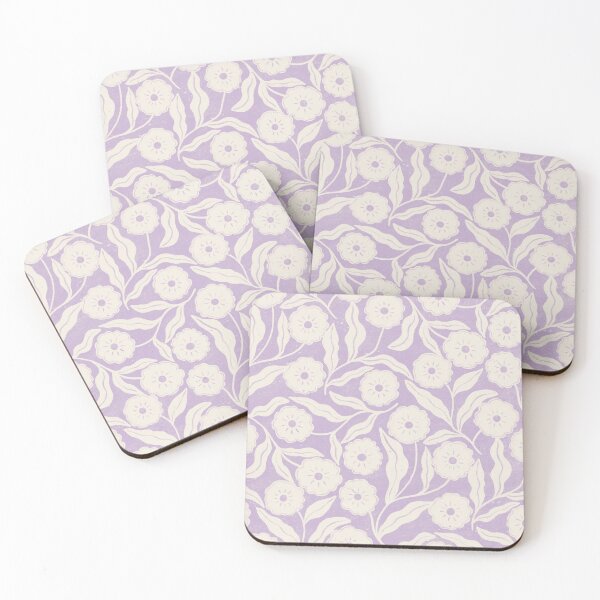 Item preview, Delicate block print pastel lilac and cream floral | Soft cottagecore design designed and sold by Illustrated by Nat.