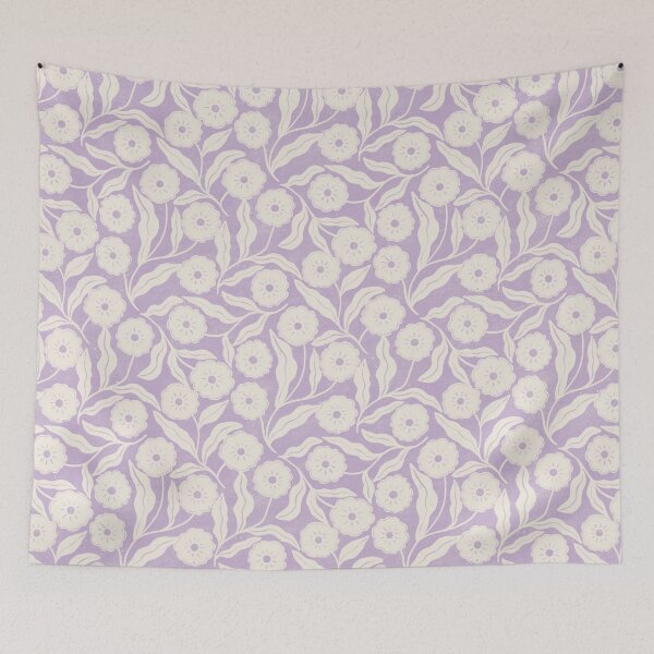 Item preview, Delicate block print pastel lilac and cream floral | Soft cottagecore design designed and sold by Illustrated by Nat.