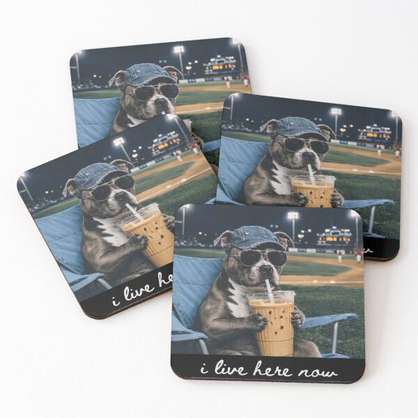 Item preview, Pitbull Dog I live Here Now , Dog Drinking Iced Coffee designed and sold by will freed18.