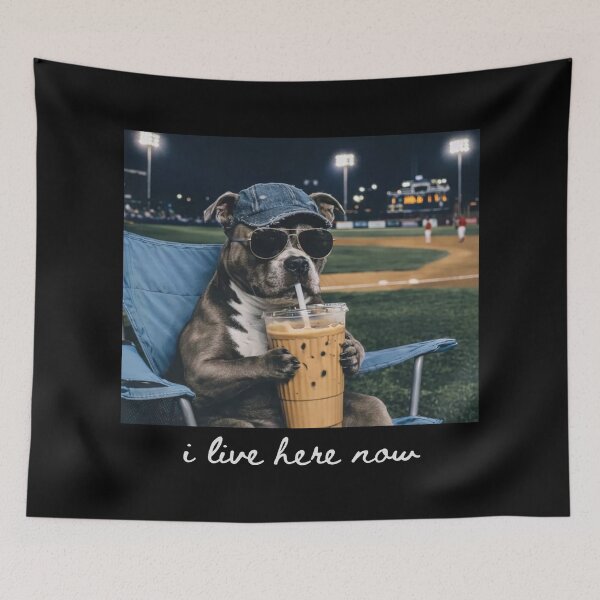 Item preview, Pitbull Dog I live Here Now , Dog Drinking Iced Coffee designed and sold by will freed18.