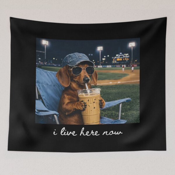 Item preview, Dachshund I live Here Now , Dog Drinking Iced Coffee  designed and sold by will freed18.