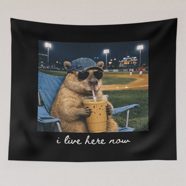 Item preview, Capybara I live Here Now, Capybara Drinking Iced Coffee designed and sold by will freed18.
