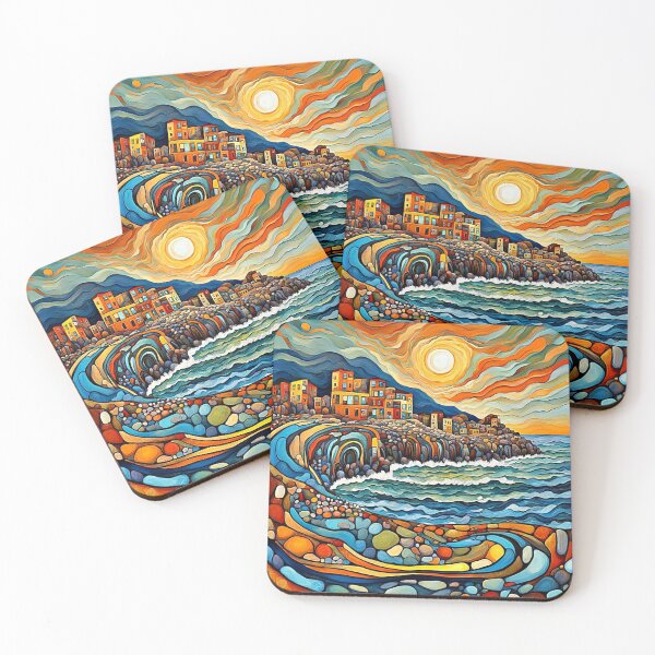 Item preview, Coastal Village at sunset designed and sold by George Hutton Hunter.
