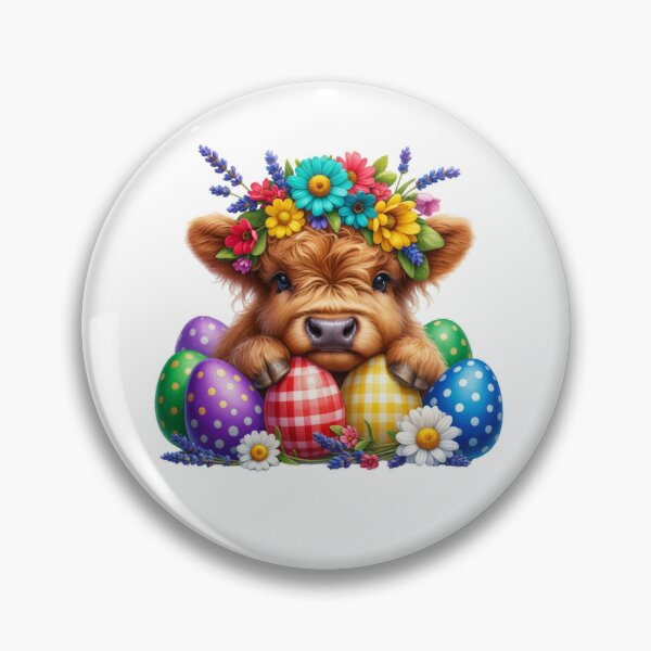 Item preview, Cute Little Highland Cow With Easter Egg Happy Easter designed and sold by Thread&Fable.