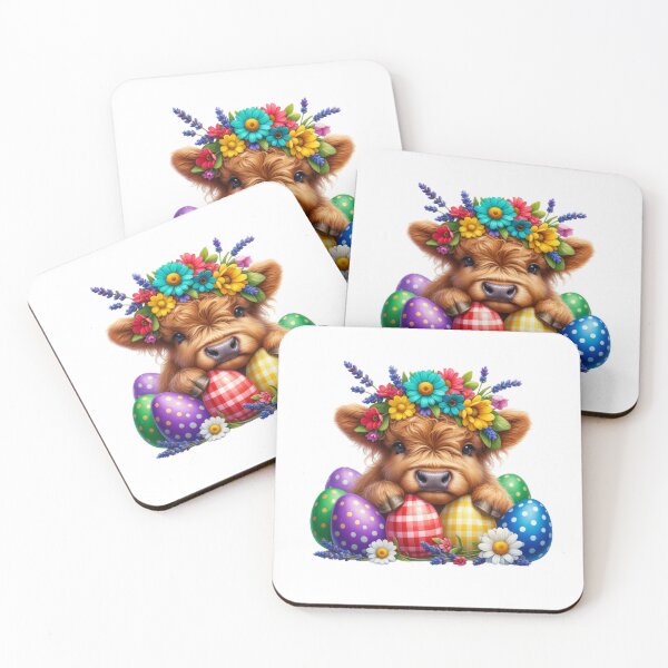 Item preview, Cute Little Highland Cow With Easter Egg Happy Easter designed and sold by Thread&Fable.