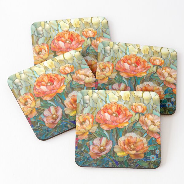 Item preview, Peonies Stained Glass Art designed and sold by MargaretWiktor.