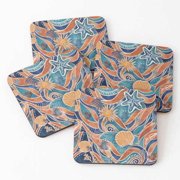 Item preview, Boho Coastal Batik Ocean Waves Seashells Starfish designed and sold by holu_designs.