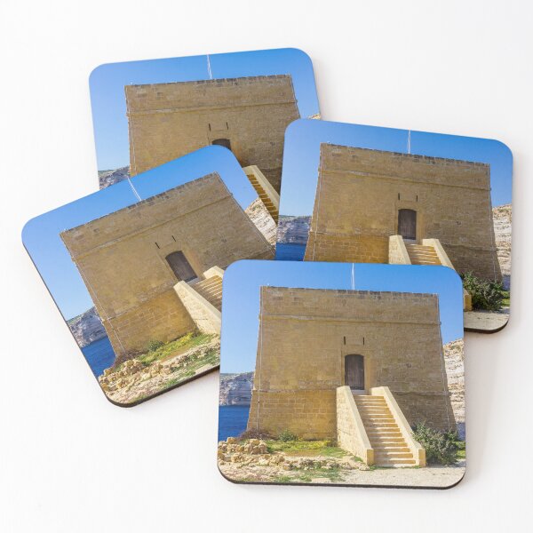 Item preview, Stone Watchtower With Staircase on Coastal Cliff Overlooking Blue Sea Under Clear Sky designed and sold by Nmallia.