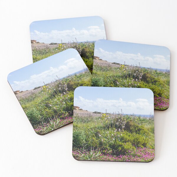 Item preview, Coastal Wildflower Meadow With Pink Blossoms and Blue Sky Over Seaside Landscape designed and sold by Nmallia.