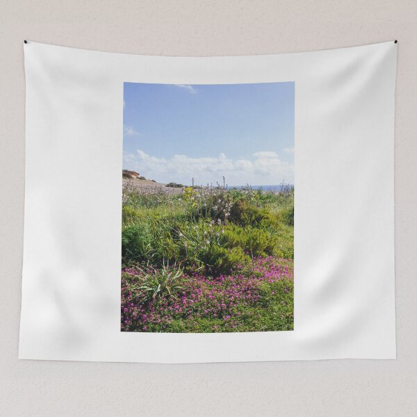 Item preview, Coastal Wildflower Meadow With Pink Blossoms and Blue Sky Over Seaside Landscape designed and sold by Nmallia.